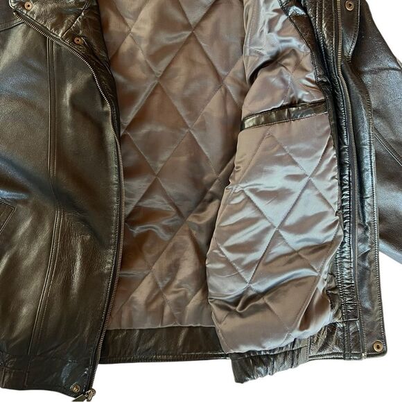 Perry Ellis Black Leather Jacket with Quilted Lining Men’s Large - Picture 2 of 11